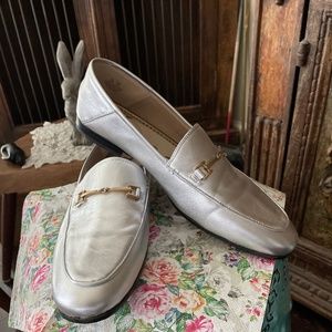 Sam Edelman silver loafers with gold buckle